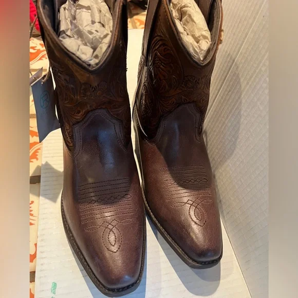ROPER Women’s Western Brown Tooled Shaft Leather Short Boot. NWT SIZE 9.5 - Picture 5 of 10